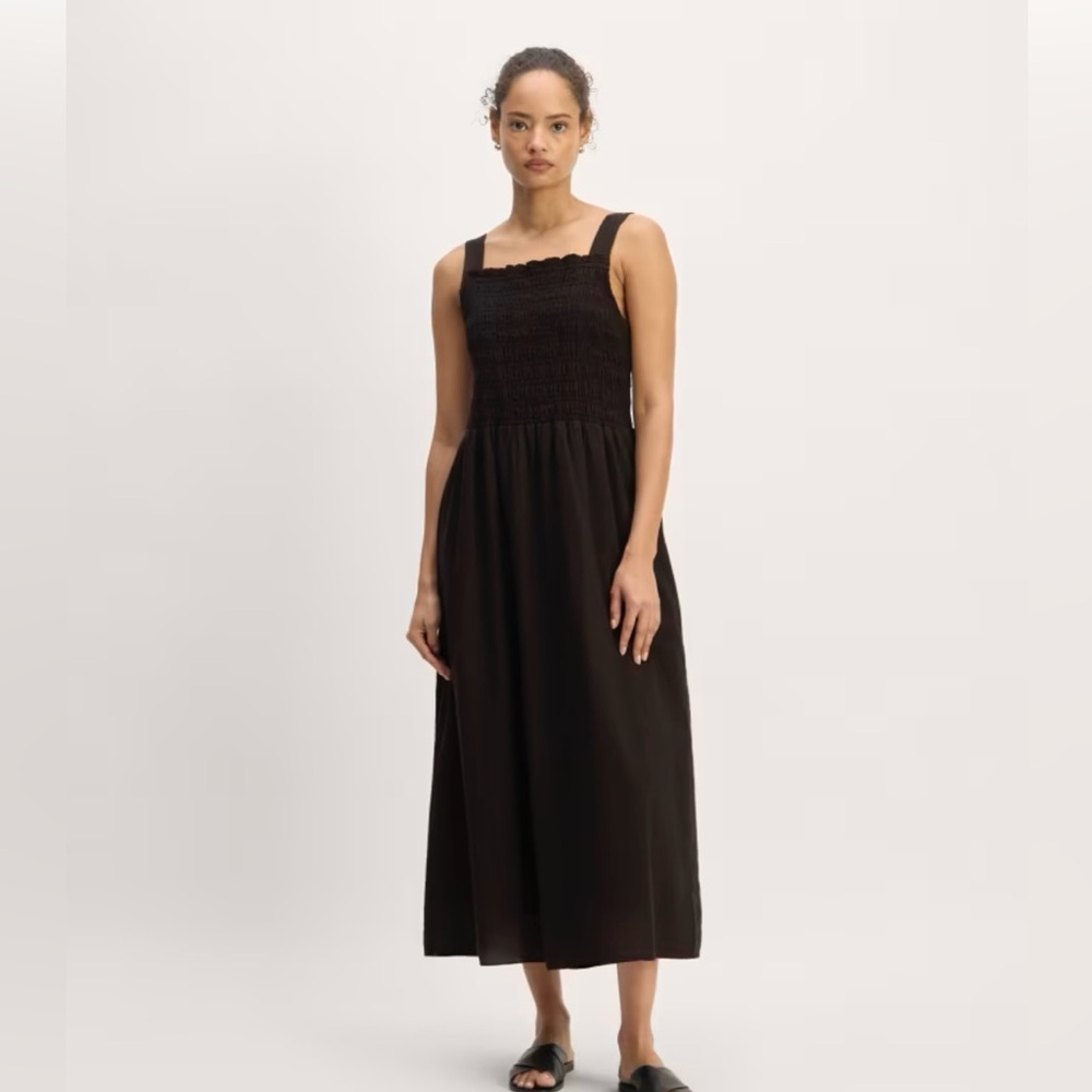 NWT Everlane black cotton gauze smocked dress size small